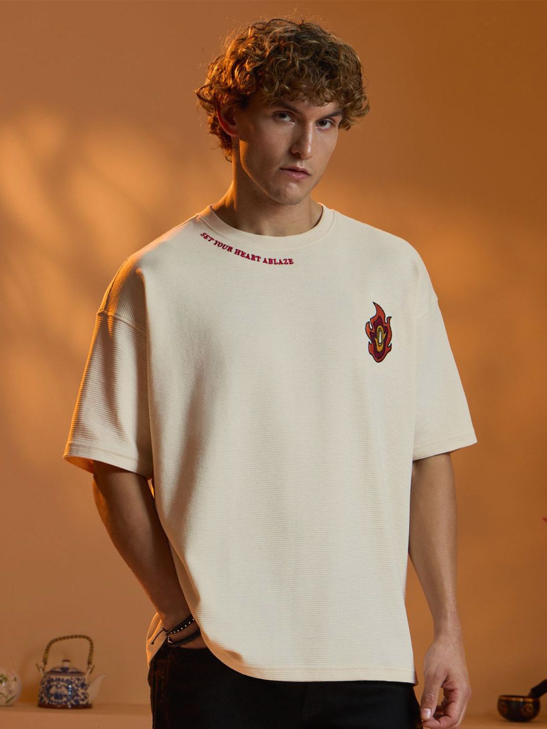 The Souled Store The Souled Store Men Oversized Demon Slayer Beige Tshirts