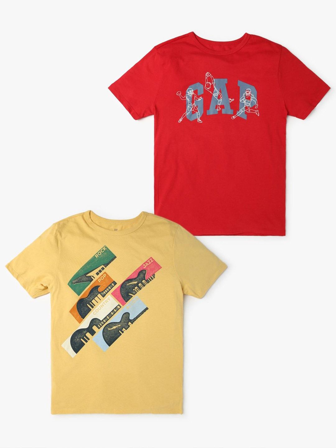 GAP Boys Pack Of 2 Graphic Printed Pure Cotton Crew Neck T-Shirt-picture-33
