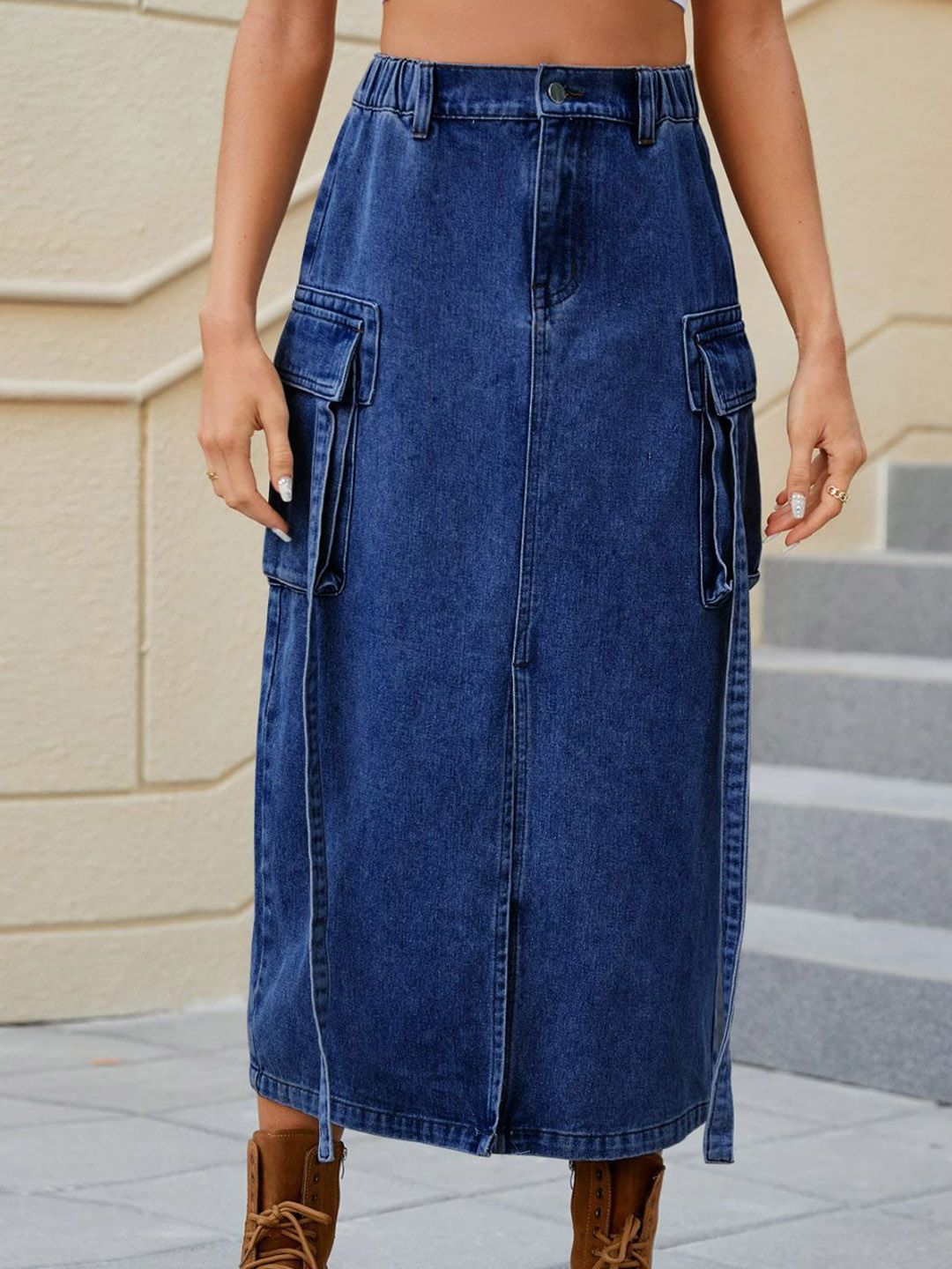 Oh Rare Denim Straight Midi Skirt-picture-55