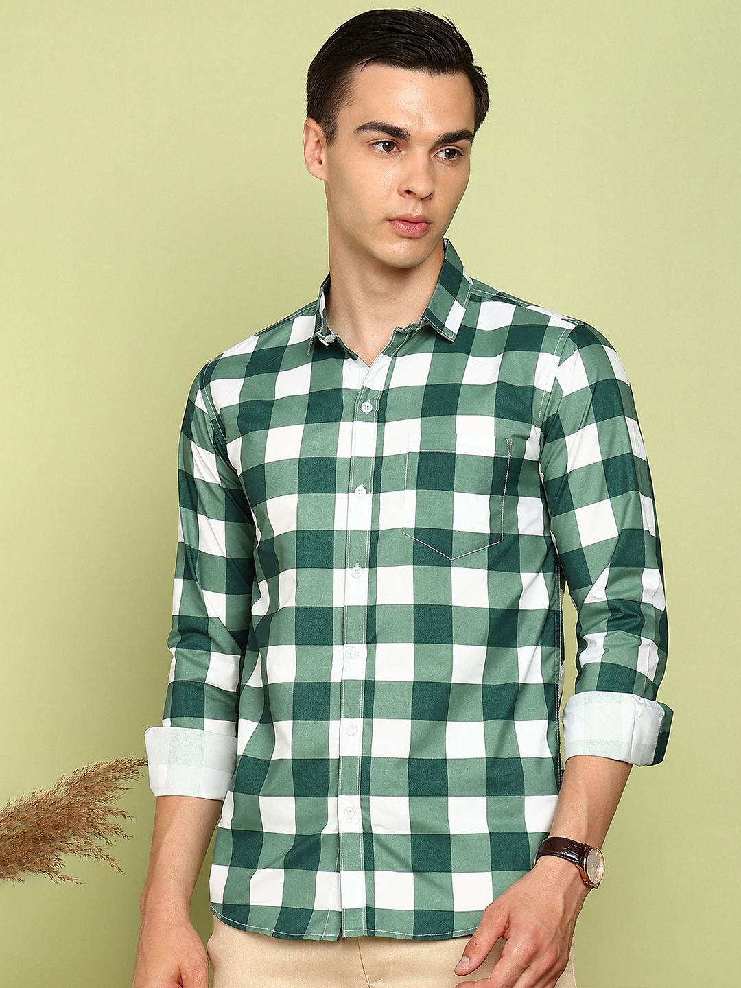 encore by INVICTUS Slim Fit Gingham Checked Long Sleeves Cotton Shirt-picture-19