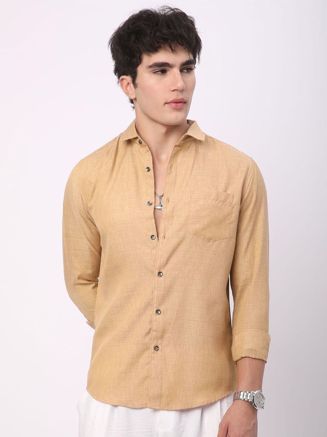 OQUENT Men Standard Fit Solid Spread Collar Casual Shirt-picture-11