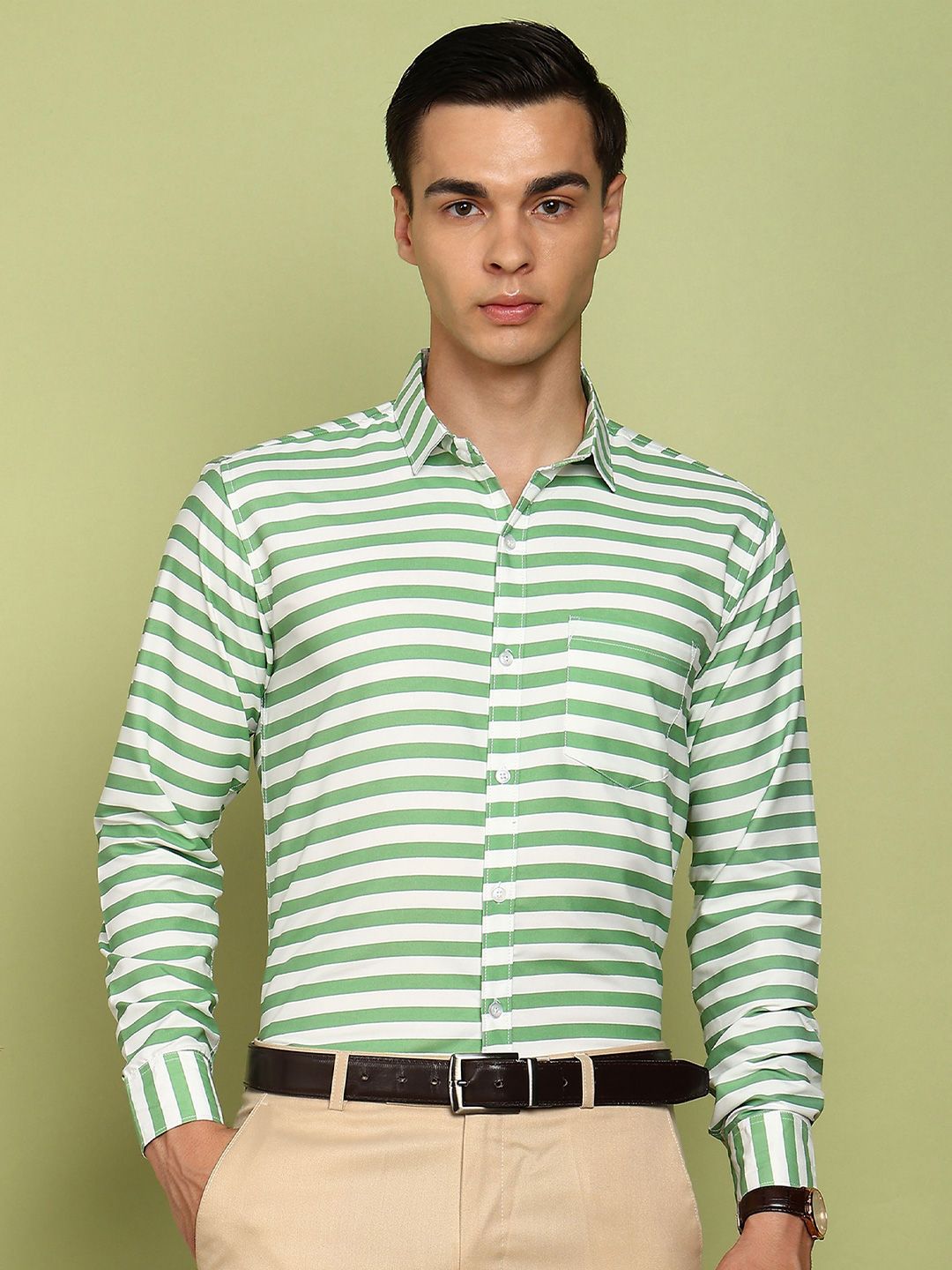 encore by INVICTUS Slim Fit Horizontal Striped Spread Collar Cotton Formal Shirt-picture-41