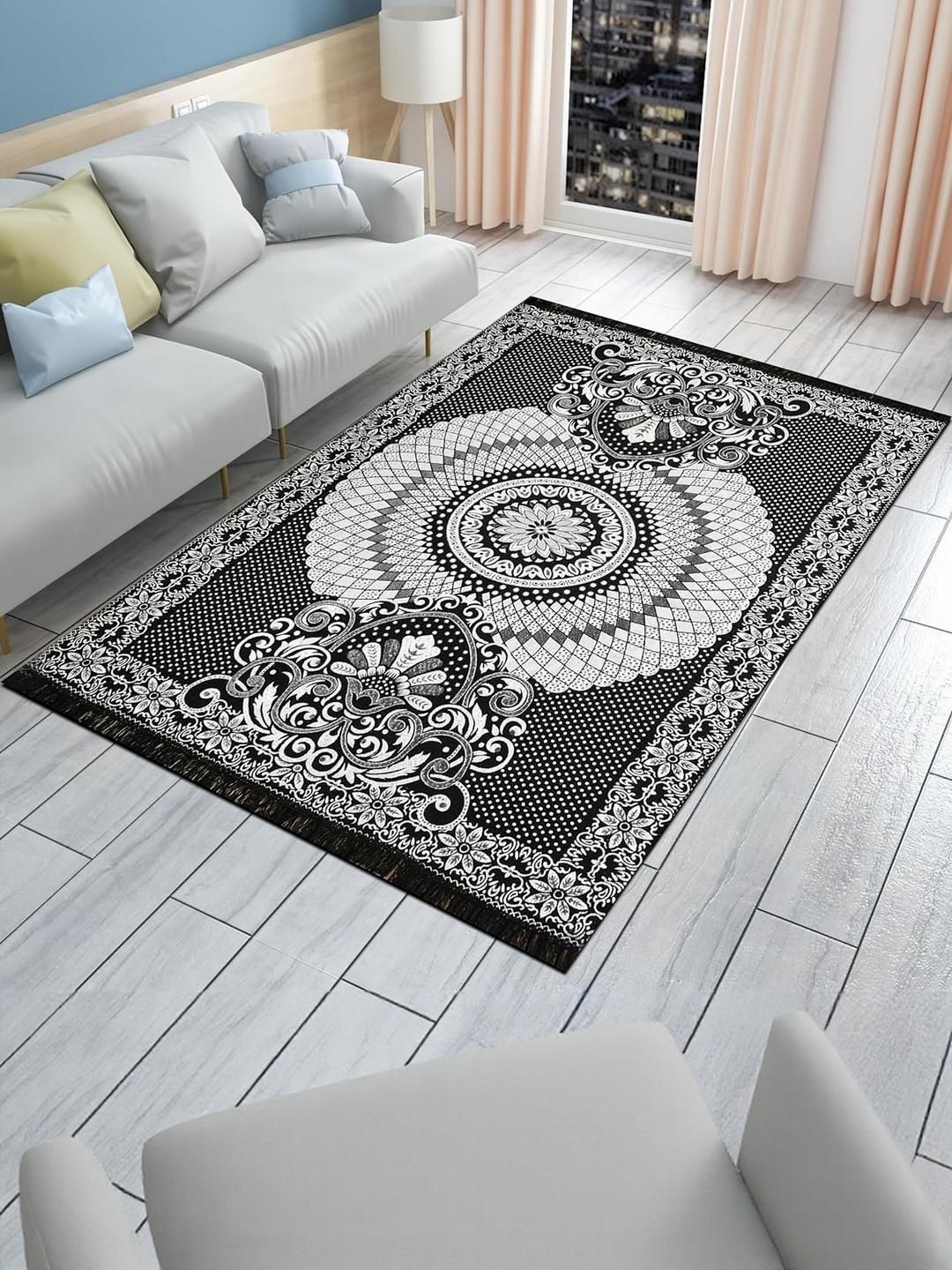 Furnishing Hut Black Cotton Floor Carpet-picture-55