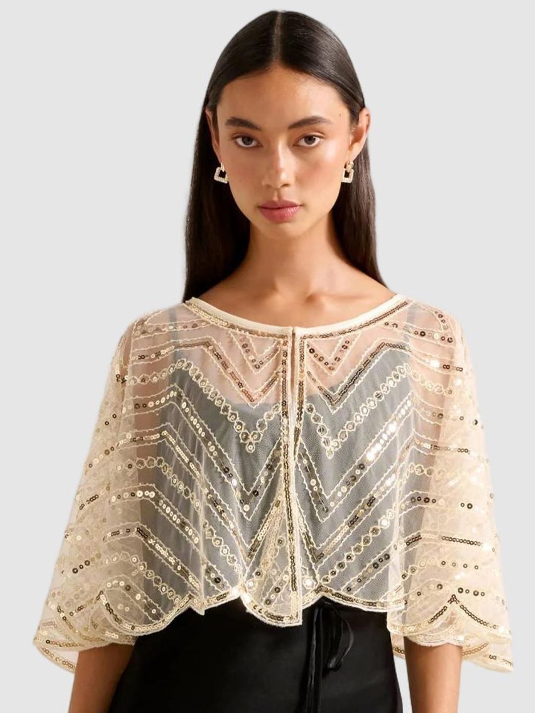 Forever New Printed Embellished Crop Sheer Shrug-picture-16