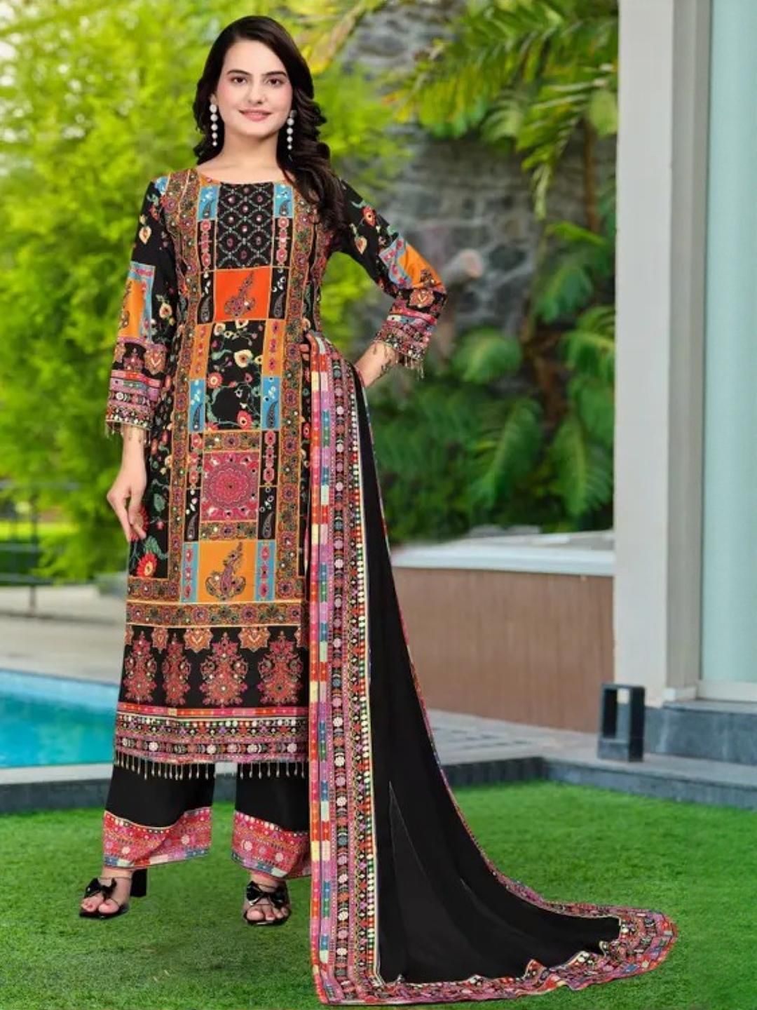 JAY NAGNATH FAB Women Printed & Mirror Work Kurta & Palazzos With Dupatta