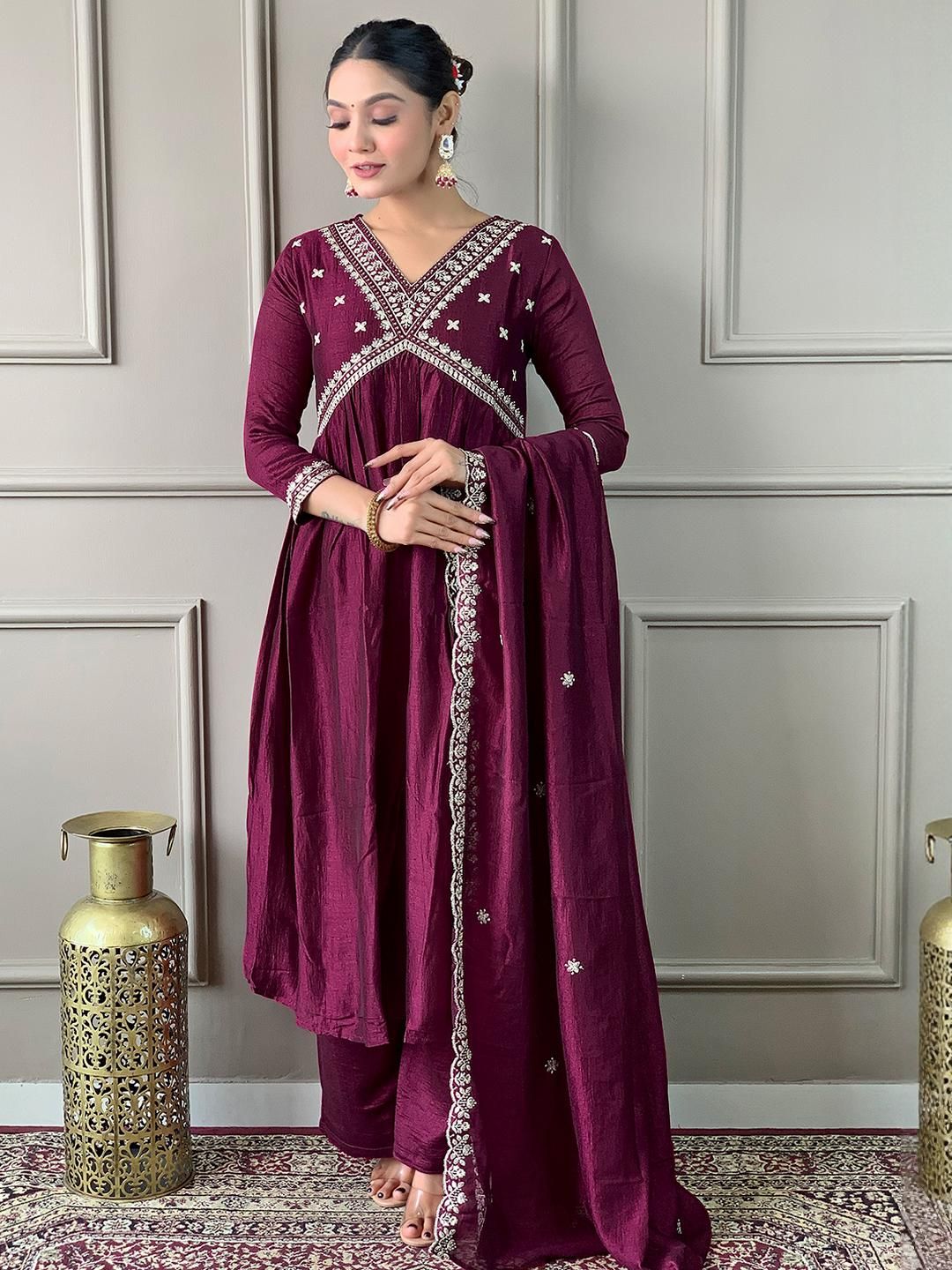 URMIR FASHION Red Art Silk Kurta Sets