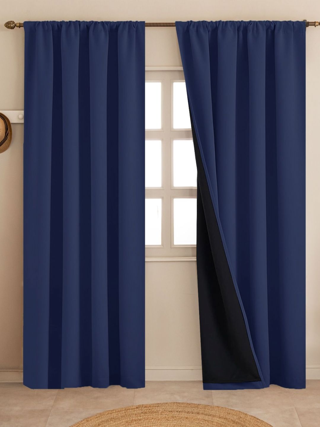 HOMEMONDE Navy Blue 2 Pieces Black Out Door Curtains-picture-34
