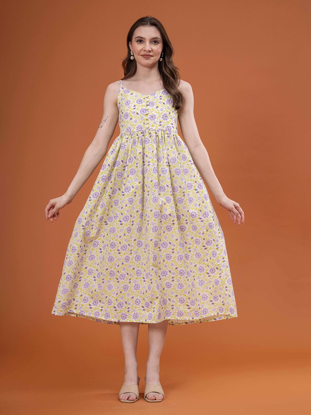 VASVI Floral Print Shoulder Straps Fit & Flare Maxi Dress-picture-8