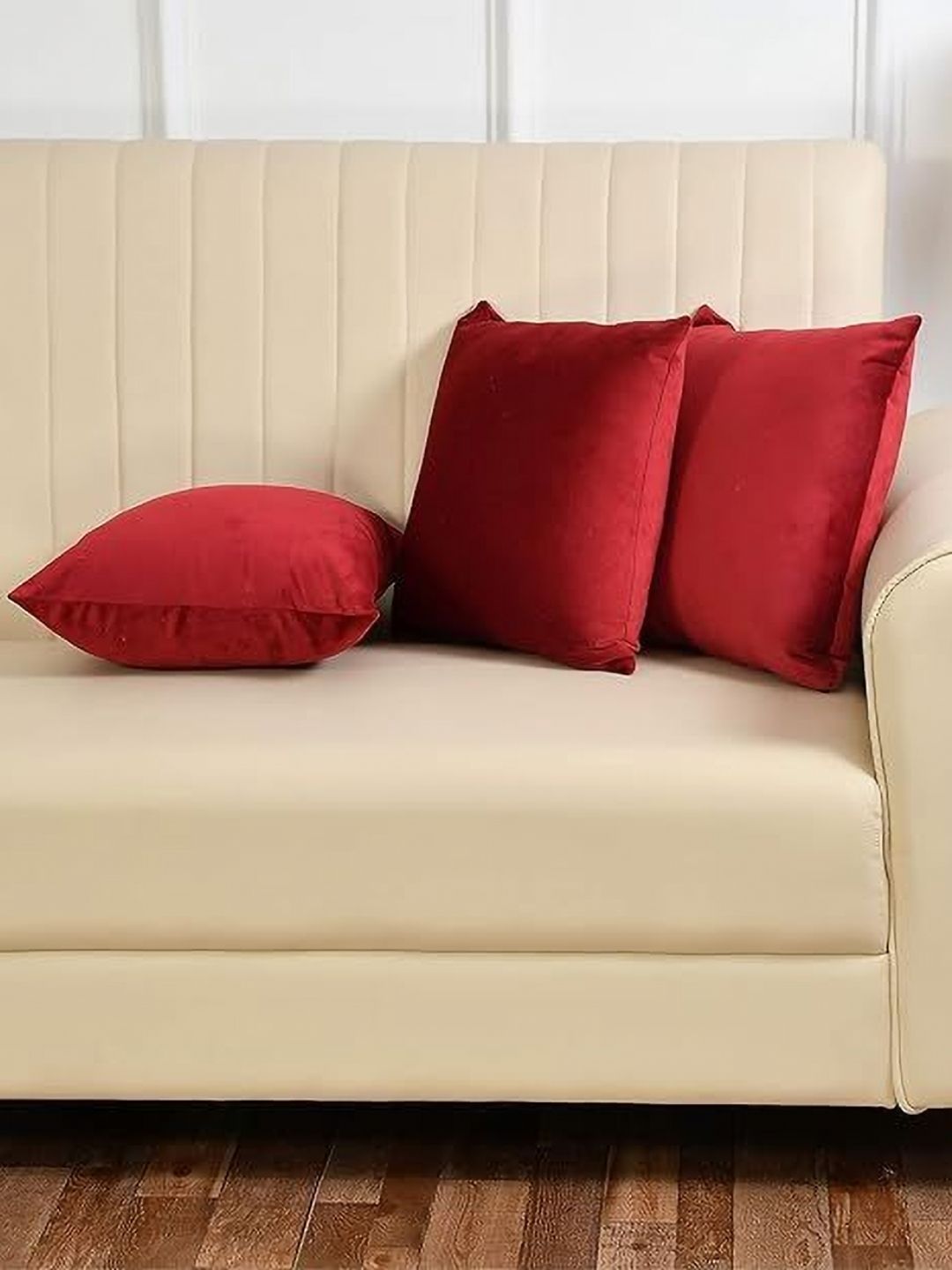 Yellow Weaves Maroon Set of 3 Velvet Square Cushion Covers-picture-31