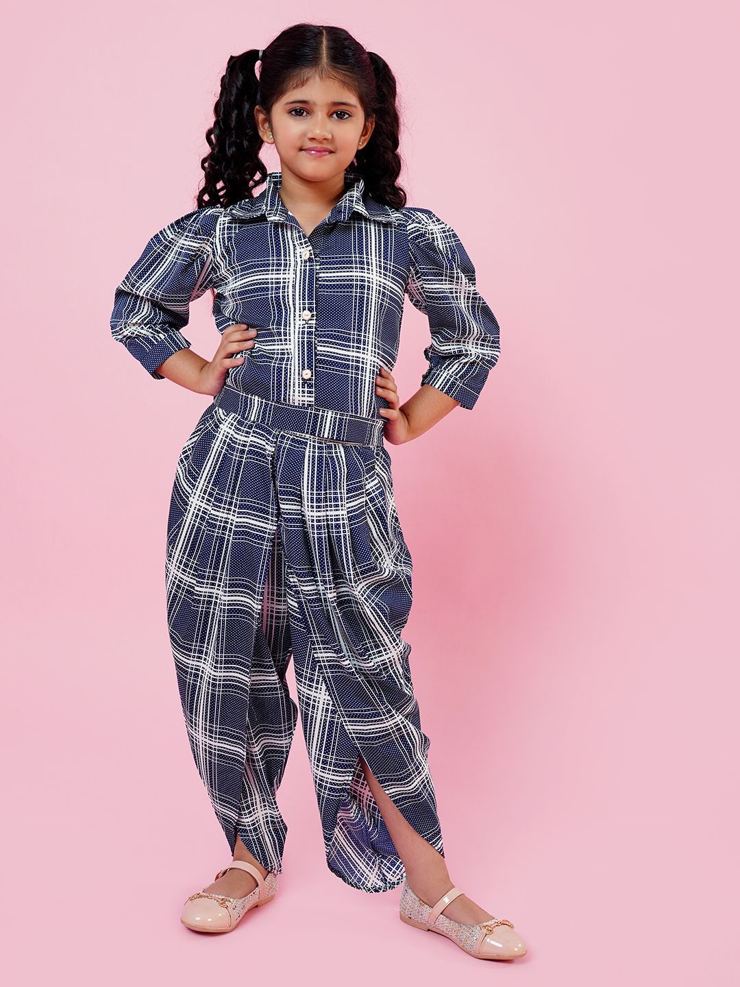 Aj DEZInES Girls Checked Shirt with Dhoti Pants-picture-24