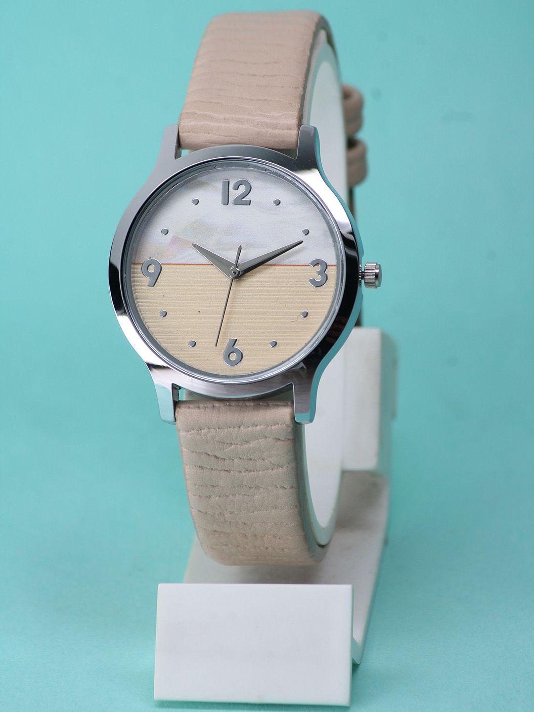 VIRAKTI Women Leather Bracelet Style Straps Round Reset Time Analogue Watch F-75-CREAM-A-image-39