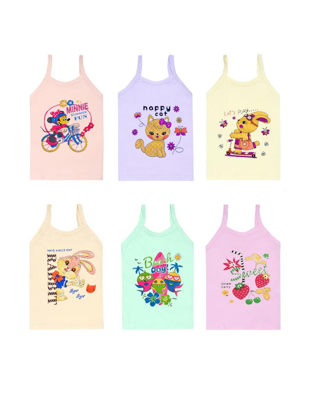 BODYSHINE Pack of 6 Girls Printed Innerwear Vests-picture-12