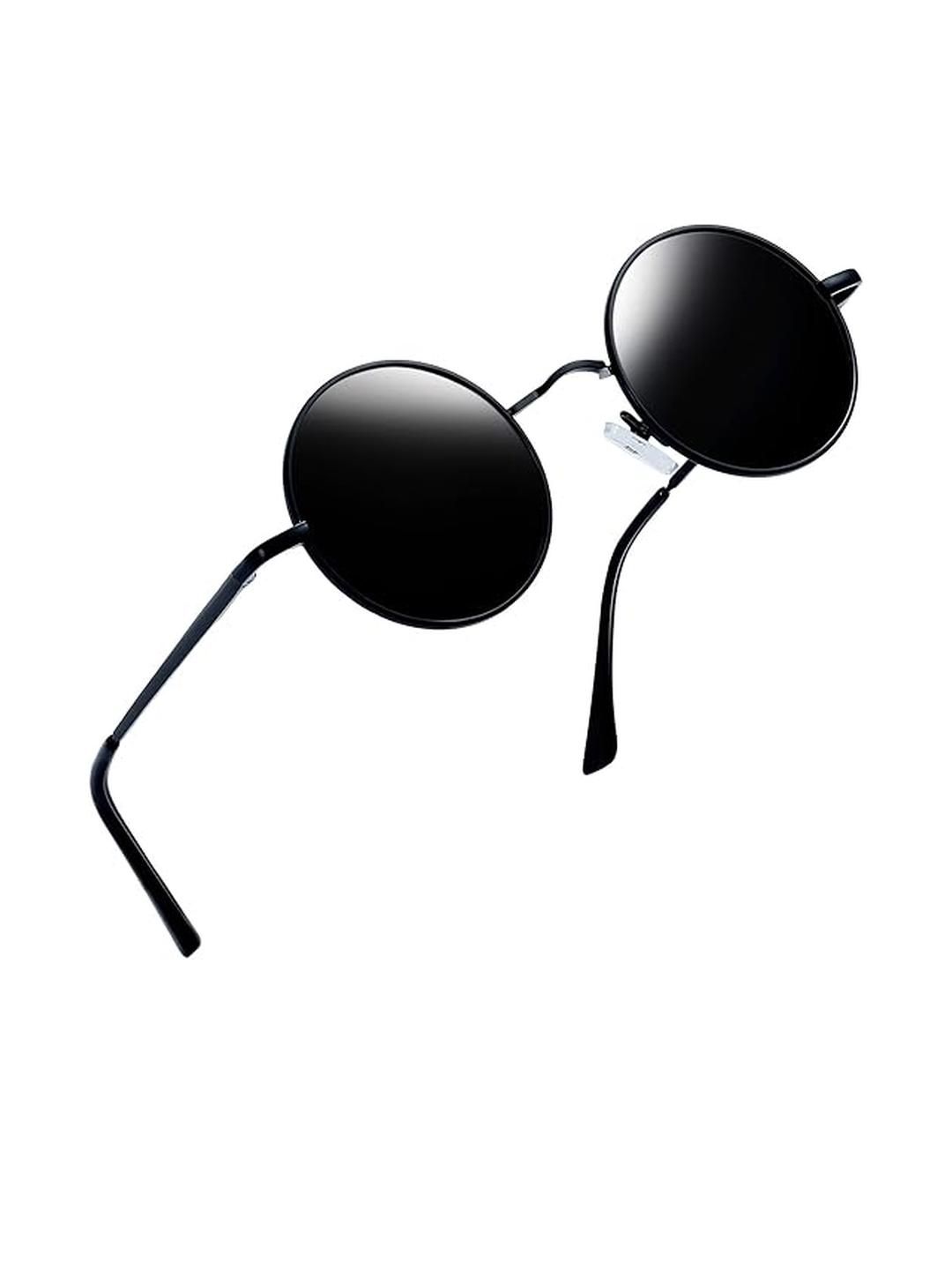 Arzonai Unisex Black Color Round Sunglasses with Black Frame With UV-Protected Lenses-image-35
