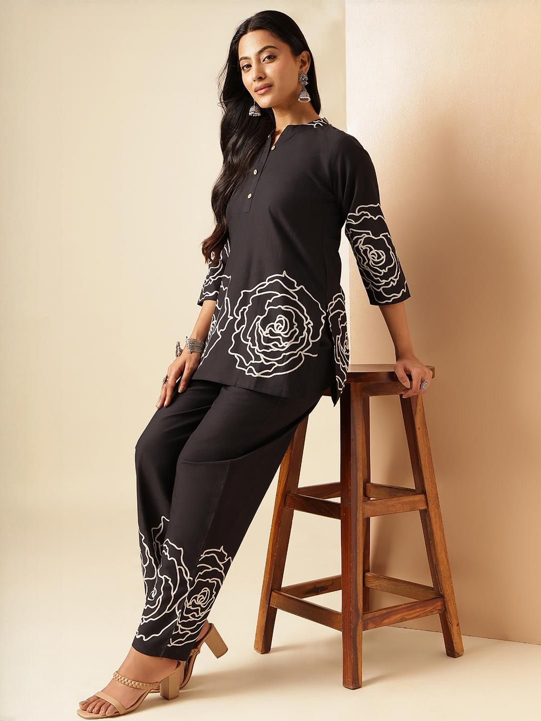 KALINI Women Floral Printed Cotton Tunic with Trousers
