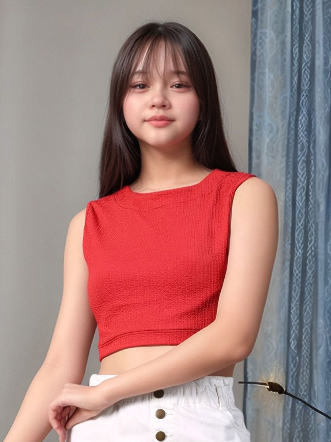 Myshka Girls Self Design Round Neck Sleeveless Crop Top-picture-40