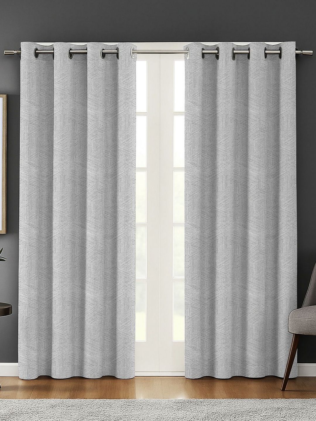 Nefertiti Home Grey 2 Pieces Abstract Printed Black Out Long Door Curtains-picture-29