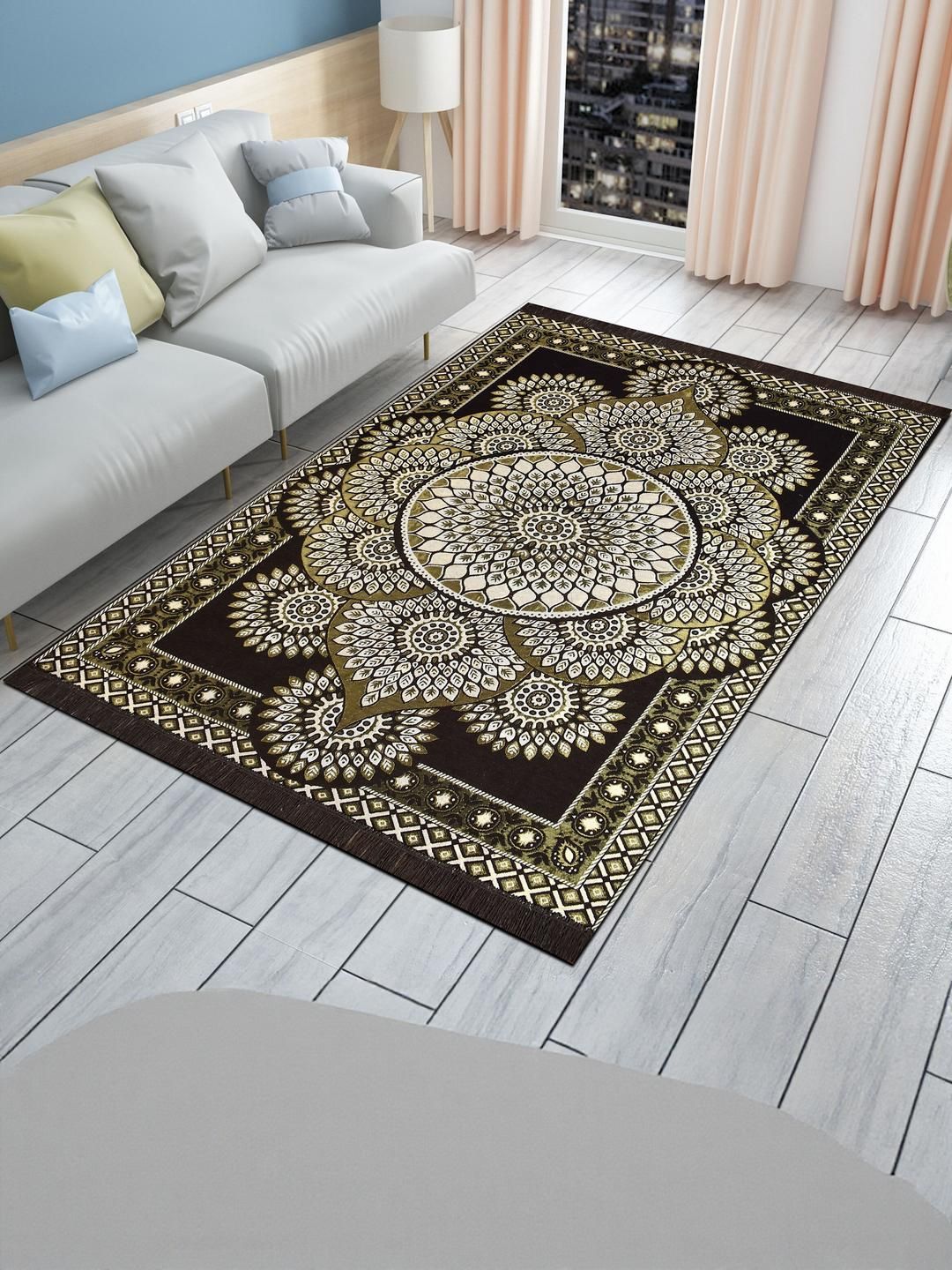 Furnishing Hut Coffee Brown Floral Anti-Skid Cotton Carpet-picture-10