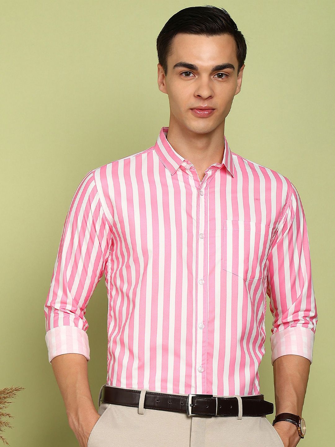 encore by INVICTUS Slim Fit Vertical Striped Long Sleeves Cotton Shirt-picture-49