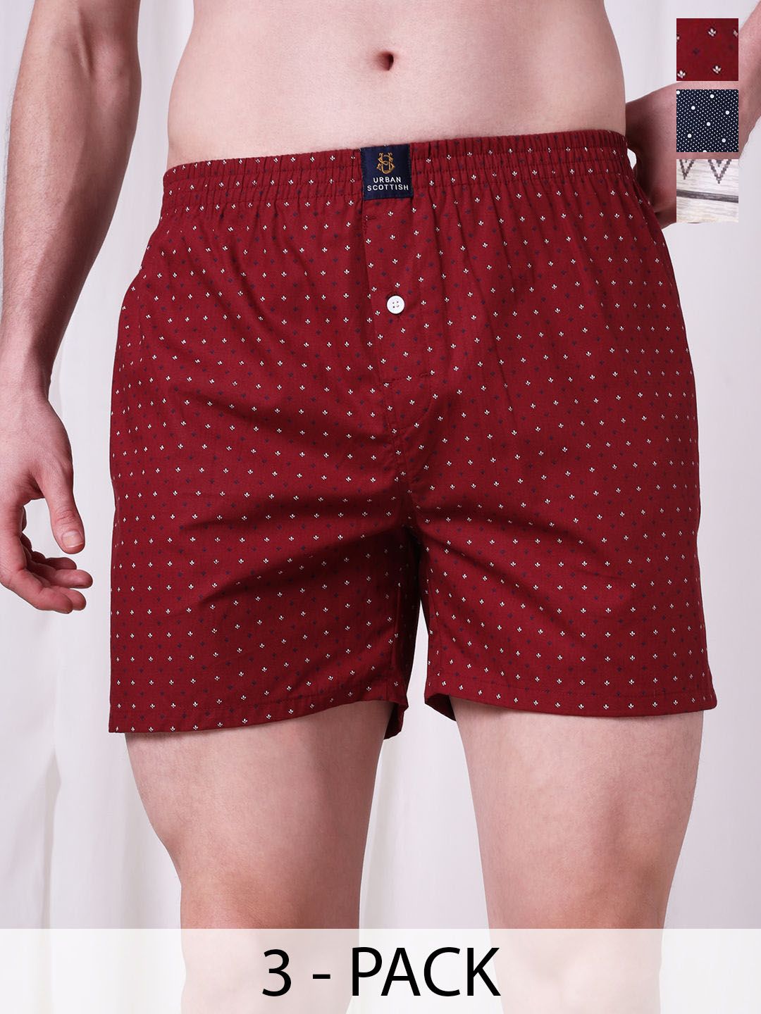 URBAN SCOTTISH Men Pack Of 3 Printed Pure Cotton Boxers USBX2484-S-picture-53