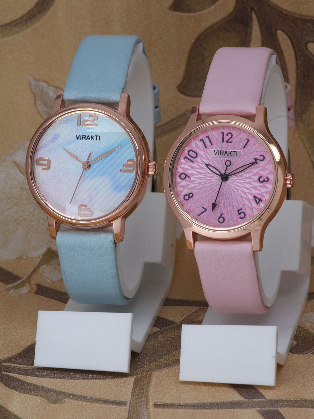 VIRAKTI Women Pack of 2 Brass Dial & Leather Straps Watch F-72-BLUE-F-74-PINK-COMBO-image-6