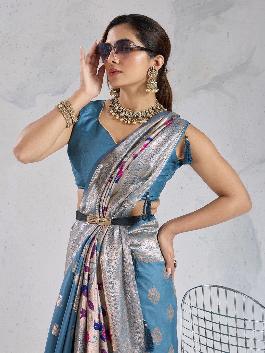 PBS PRINTS Ethnic Motifs Woven Design Zari Banarasi Saree-picture-35