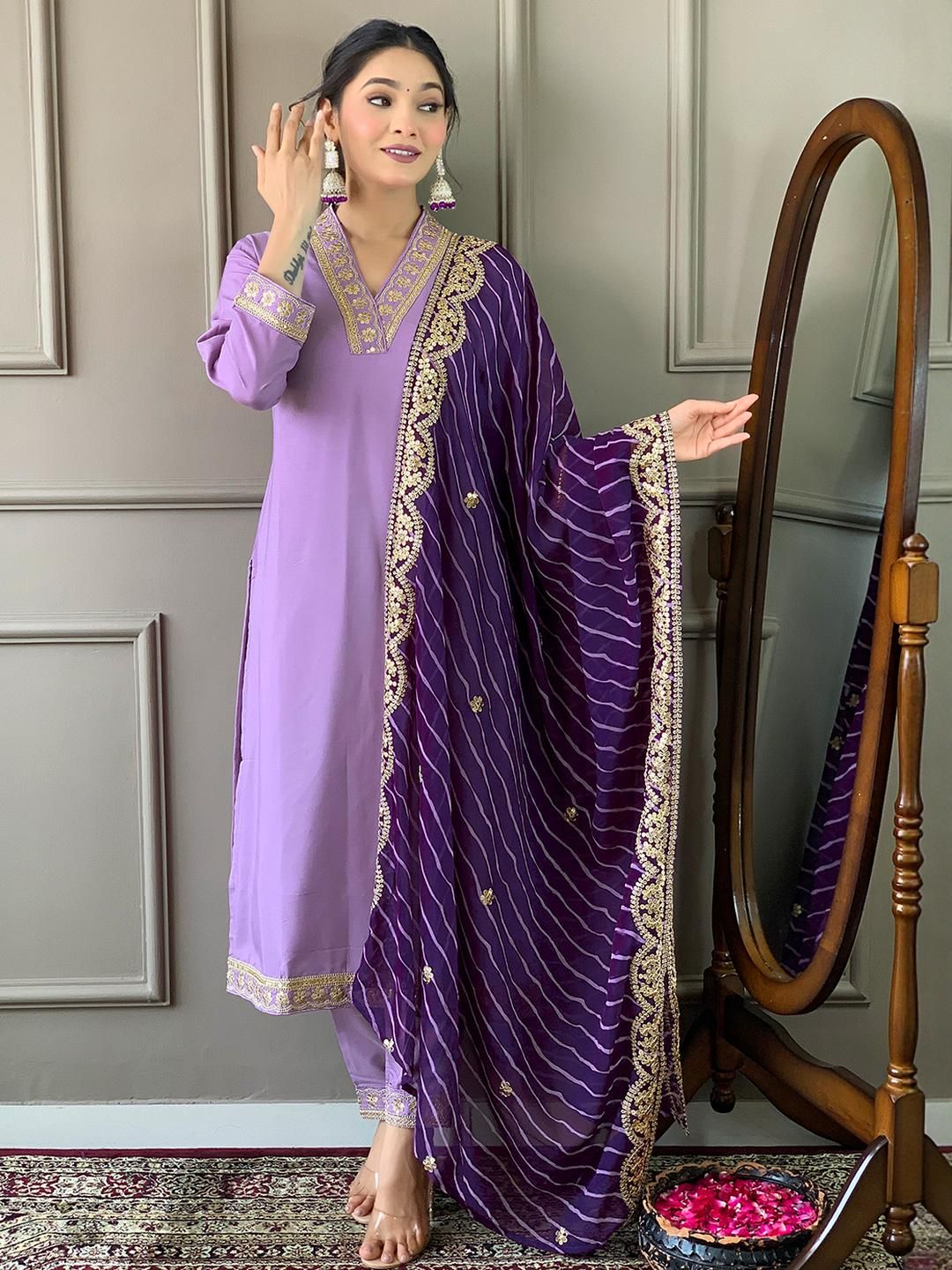 URMIR FASHION Purple Viscose Rayon Kurta Sets