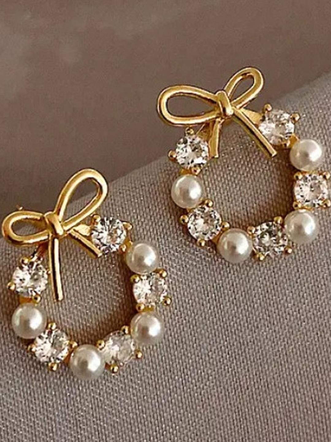 AKISON JEWELS Gold-Plated Artificial Beads & Stones Studs Earrings-image-8