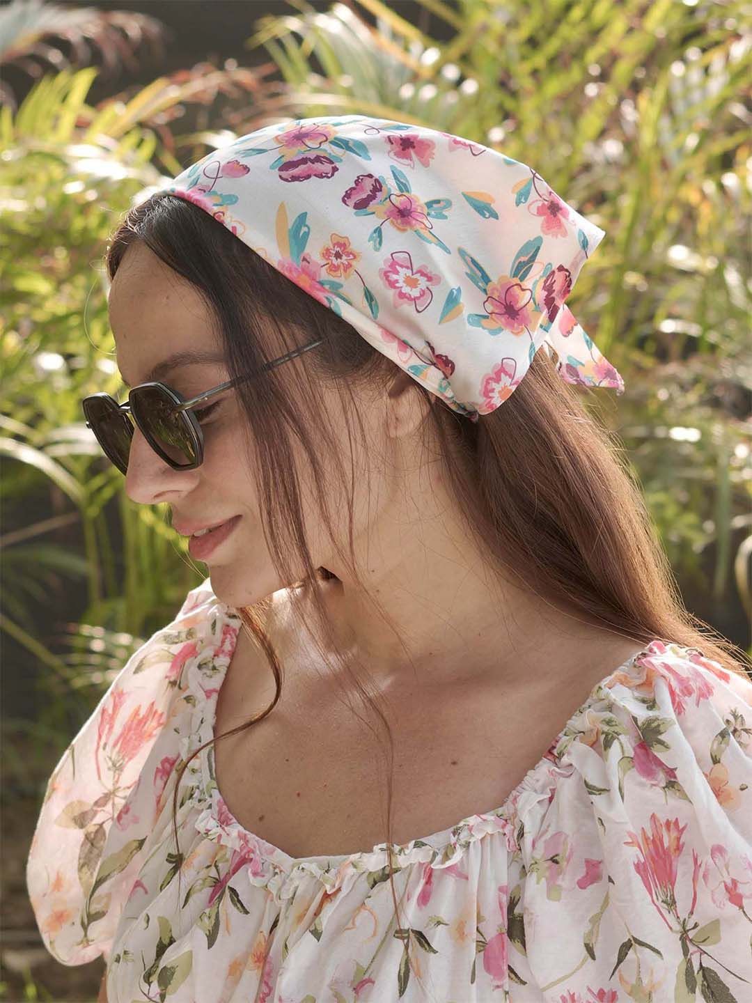 Hair Drama Co. Women Bloom Floral Print Elastic Bandana Head Warp Bloom Headscarf Scarves-picture-36