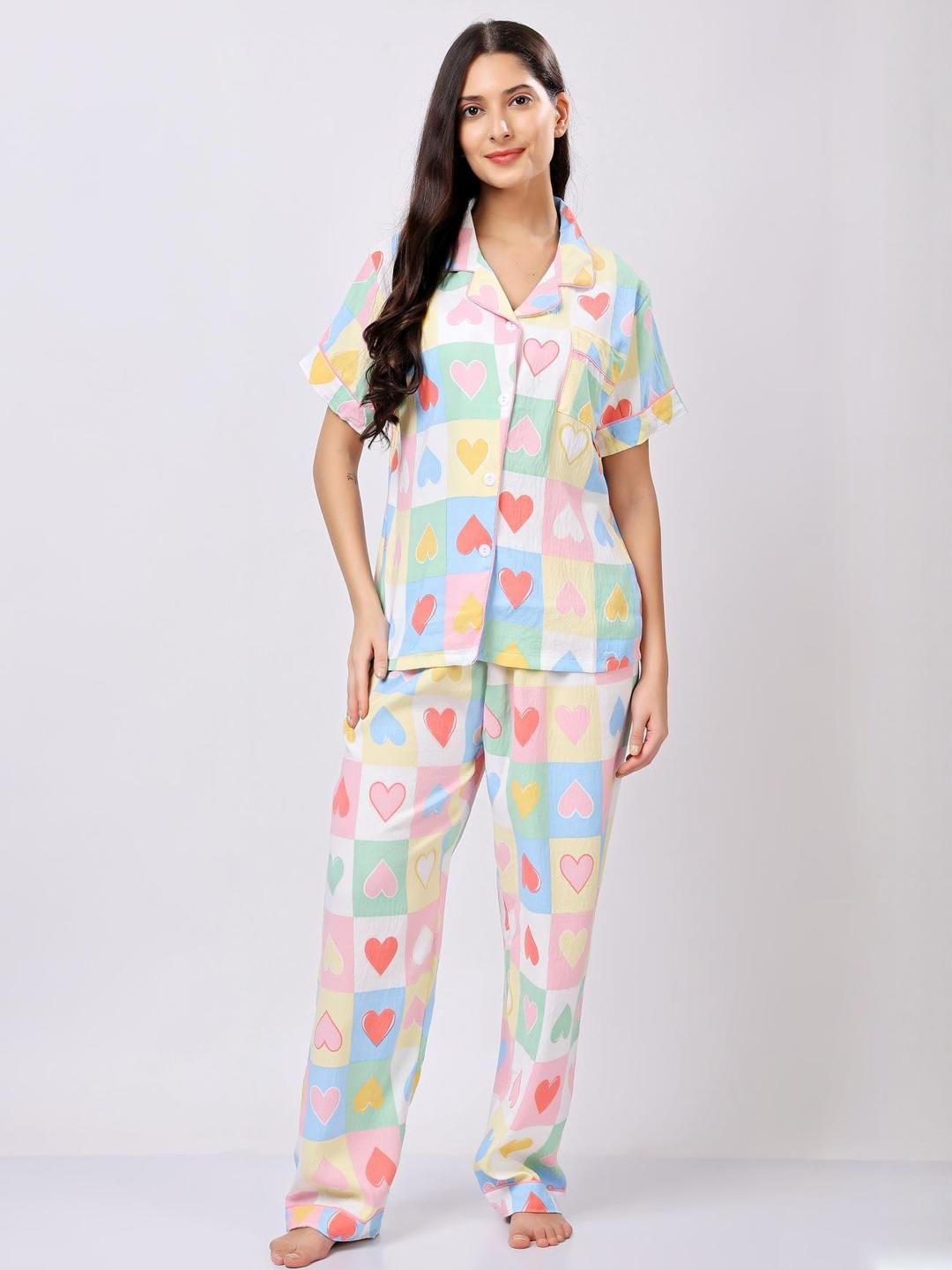 Stem Rope Geometric Printed Lapel Collar Night suit-picture-51