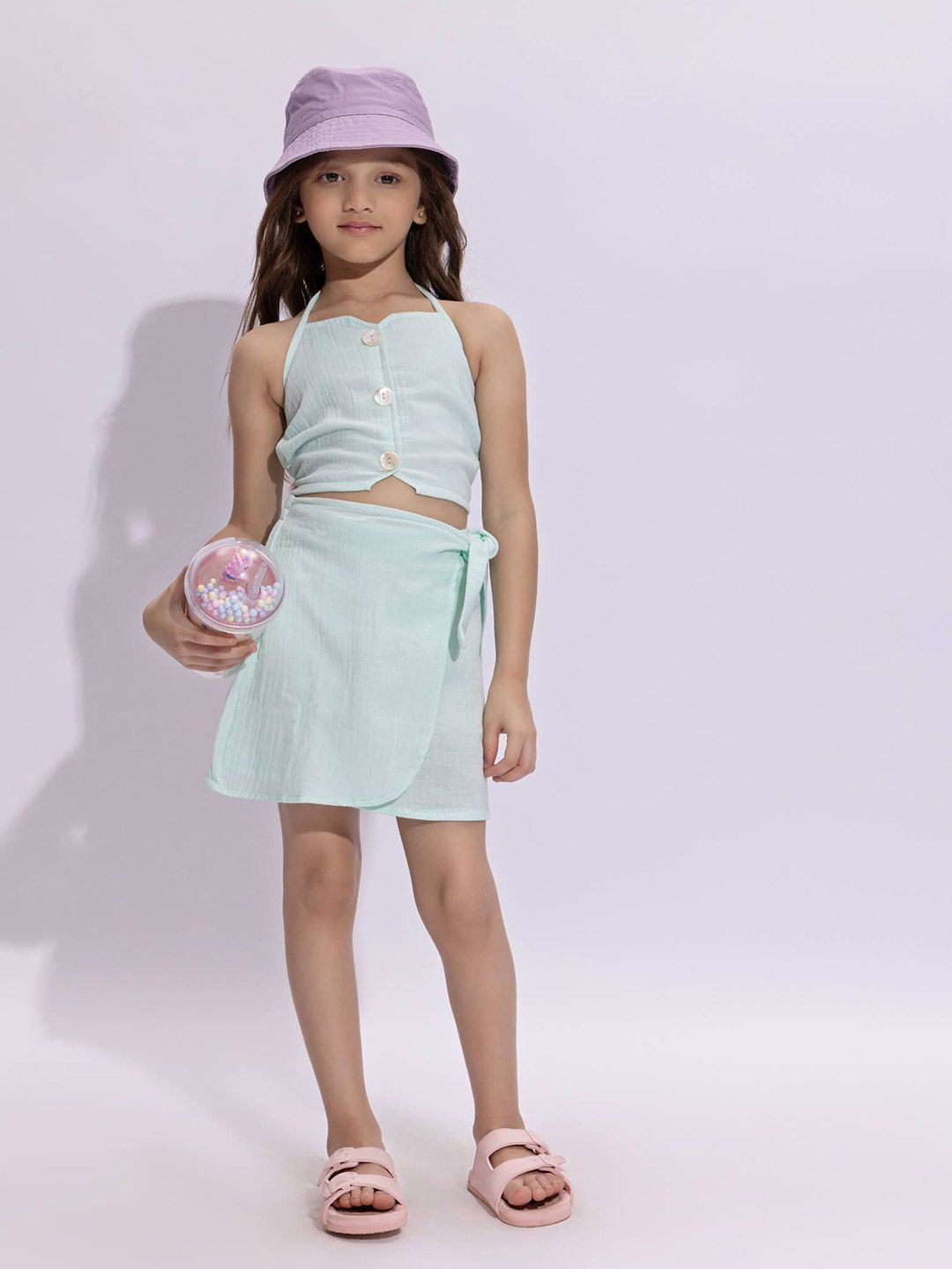 taffykids Girls Halter Neck Pure Cotton Top With Skirt-picture-19