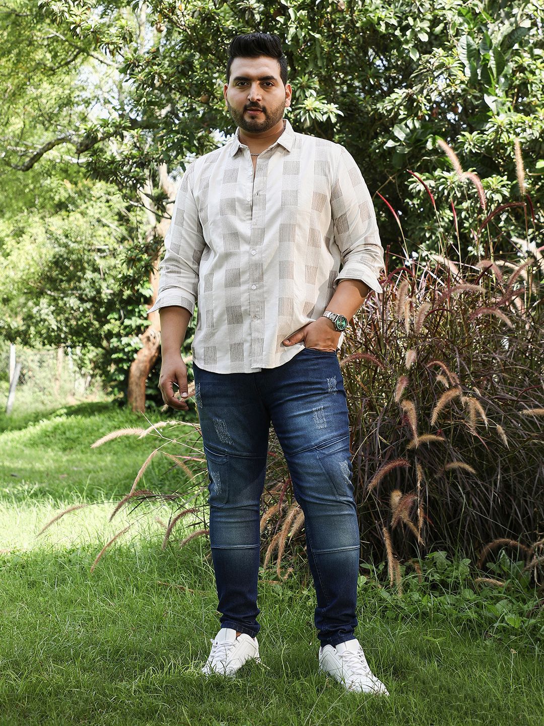 Instafab Plus Plus Size Comfort Buffalo Checked Spread Collar Cotton Shirt-picture-38