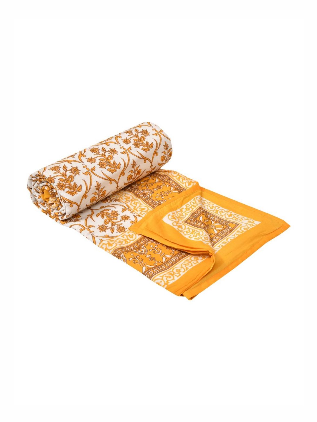 Sangria Yellow & White Floral Printed Cotton AC Room 150 GSM Single Dohar-image-5