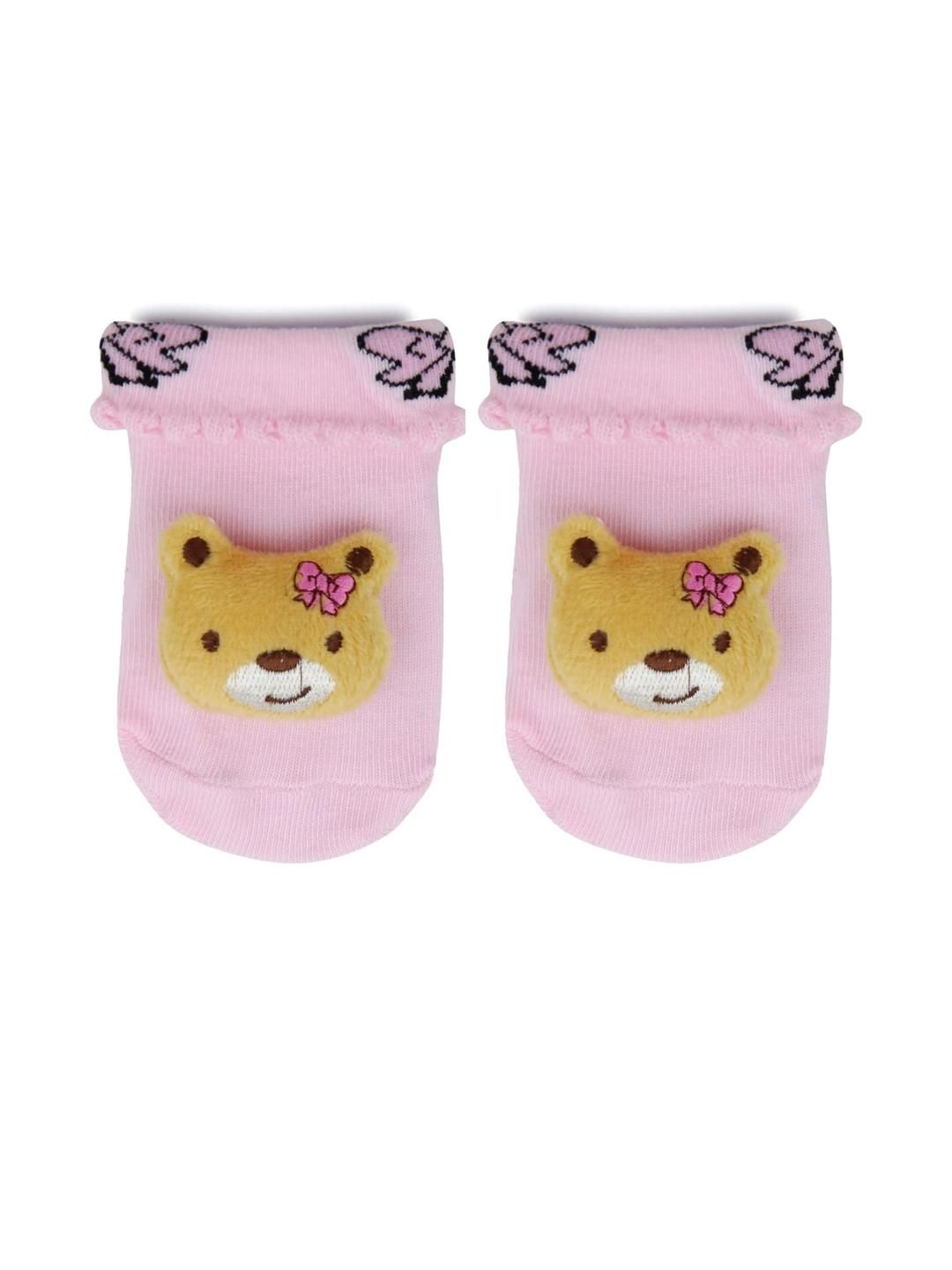 Neska Moda 6 To 12 Months Cotton Teddy Face Baby Ankle Socks/ Booties (Toe to Heel Length - 12 cm, Baby Pink, Brown)-picture-38
