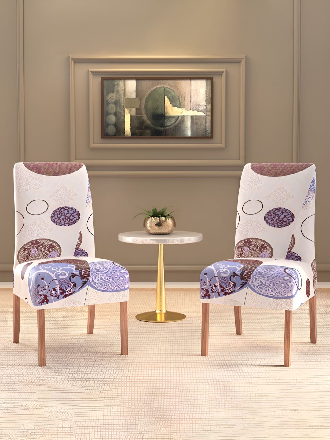 Kuber Industries 2-Pcs Cream-Coloured & Brown Stretchable Table Chair Cover-picture-11