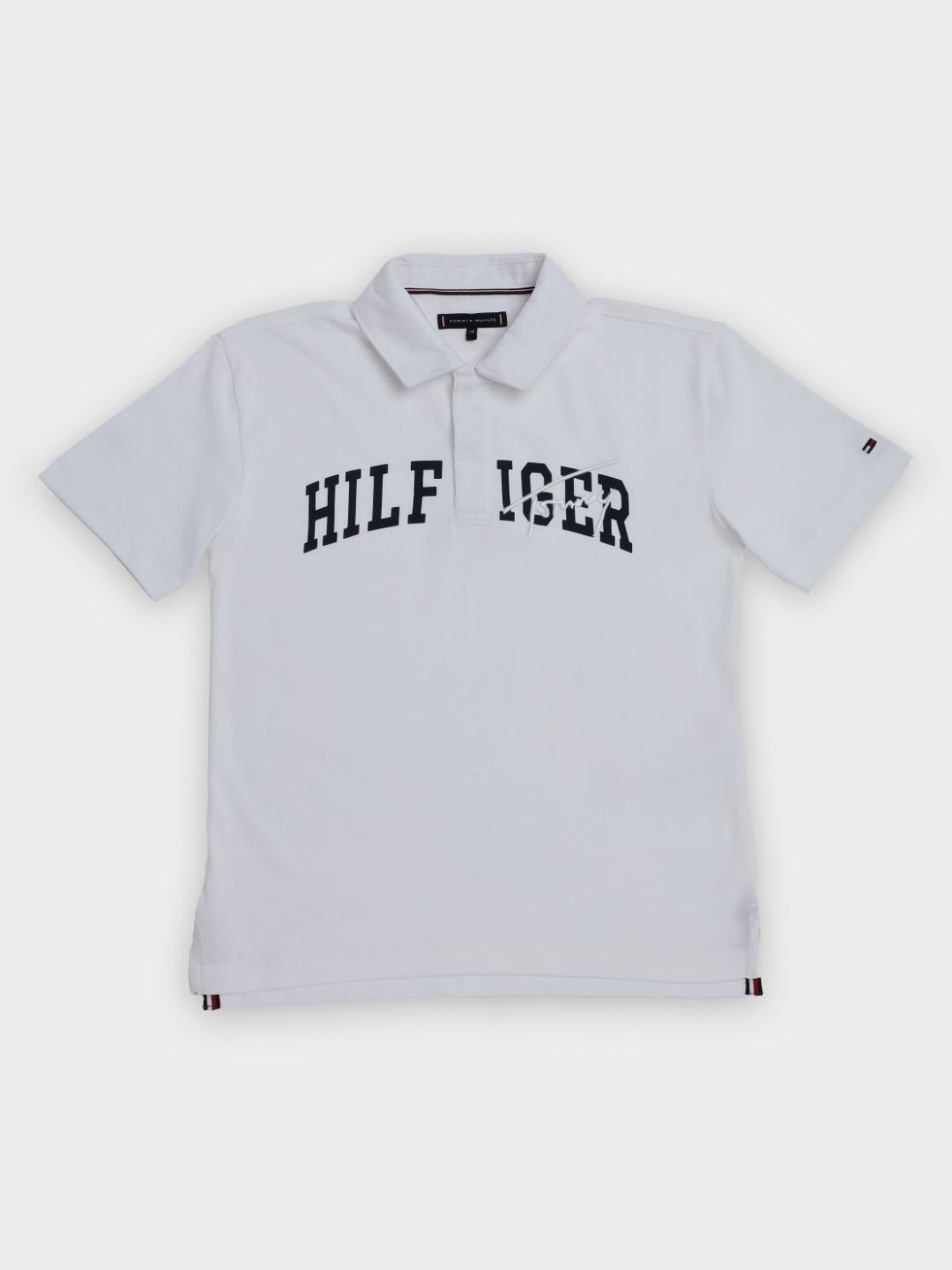 Tommy Hilfiger Boys Brand Logo Printed Polo Collar Relaxed Fit Cotton T-shirt-picture-37