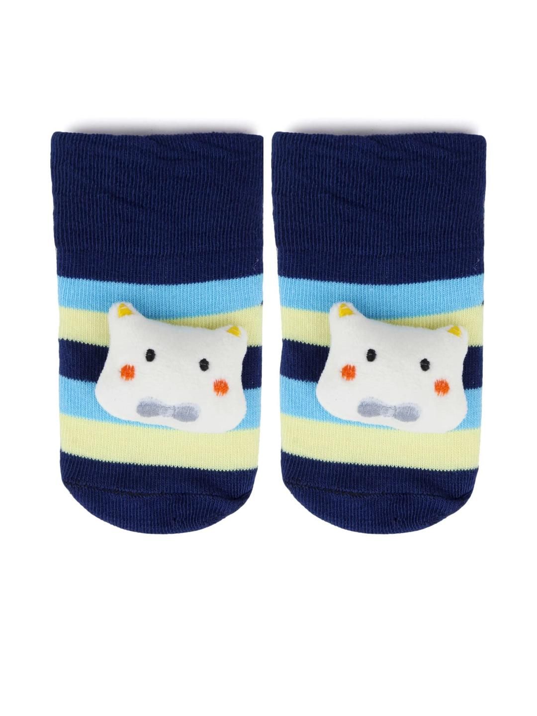 Neska Moda 6 To 12 Months Cotton Cat Face Baby Ankle Socks/ Booties (Toe to Heel Length - 12 cm, Dark Blue, White)-picture-54