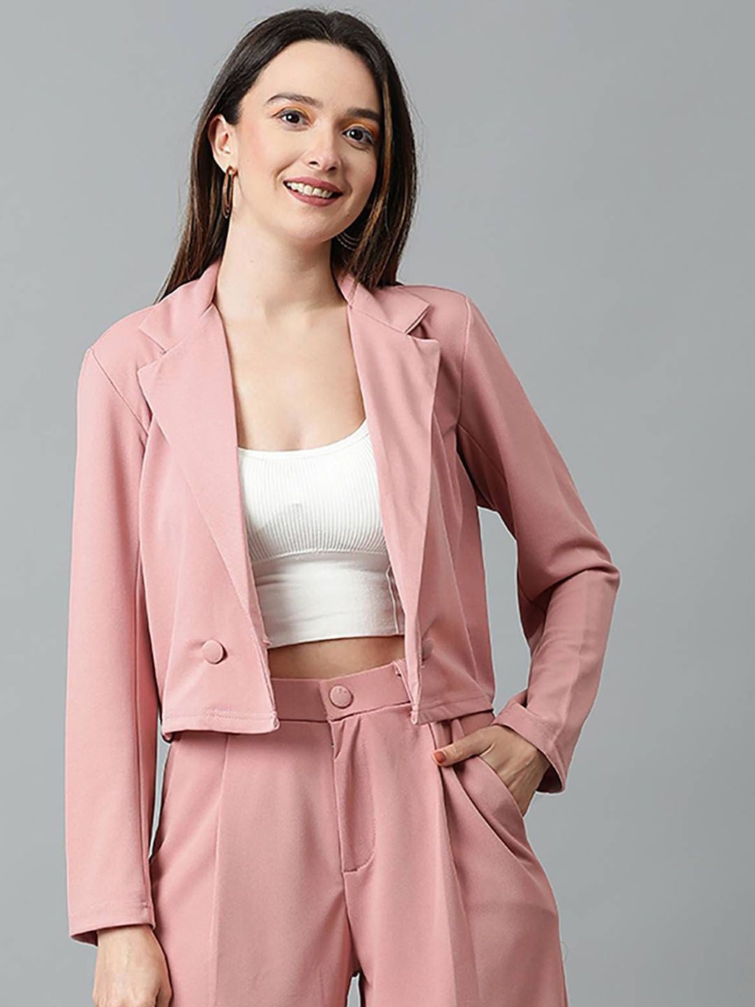 Stylecast X Kotty Notched Lapel Single Breasted Crop Blazer-picture-16