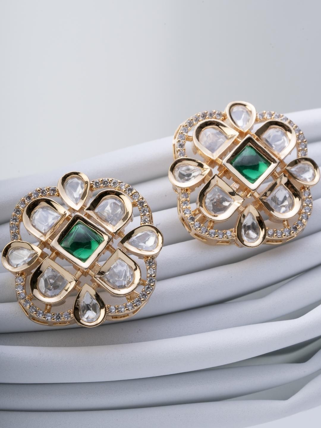 KAYRAH Gold-Plated Cubic Zirconia Circular Studs Earrings-picture-15