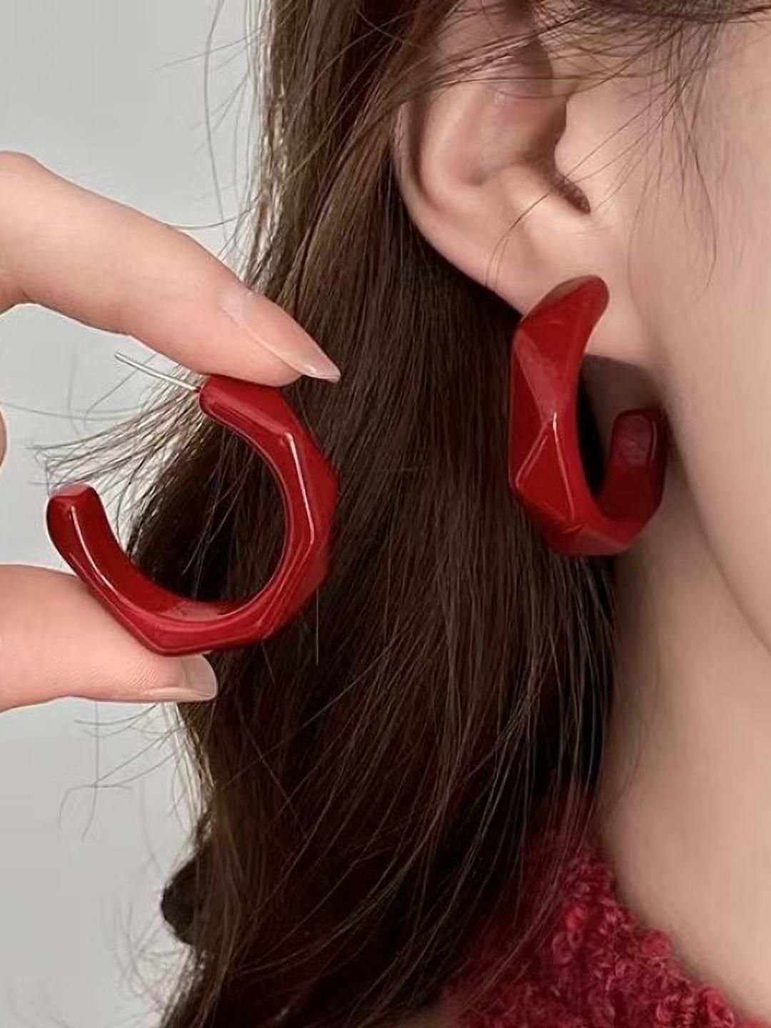 AKISON JEWELS Maroon Half Hoop Earrings-picture-27