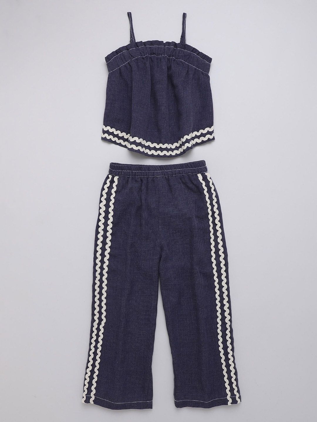 taffykids Girls Lace Detail Shoulder Straps Linen Top With Trousers-picture-37