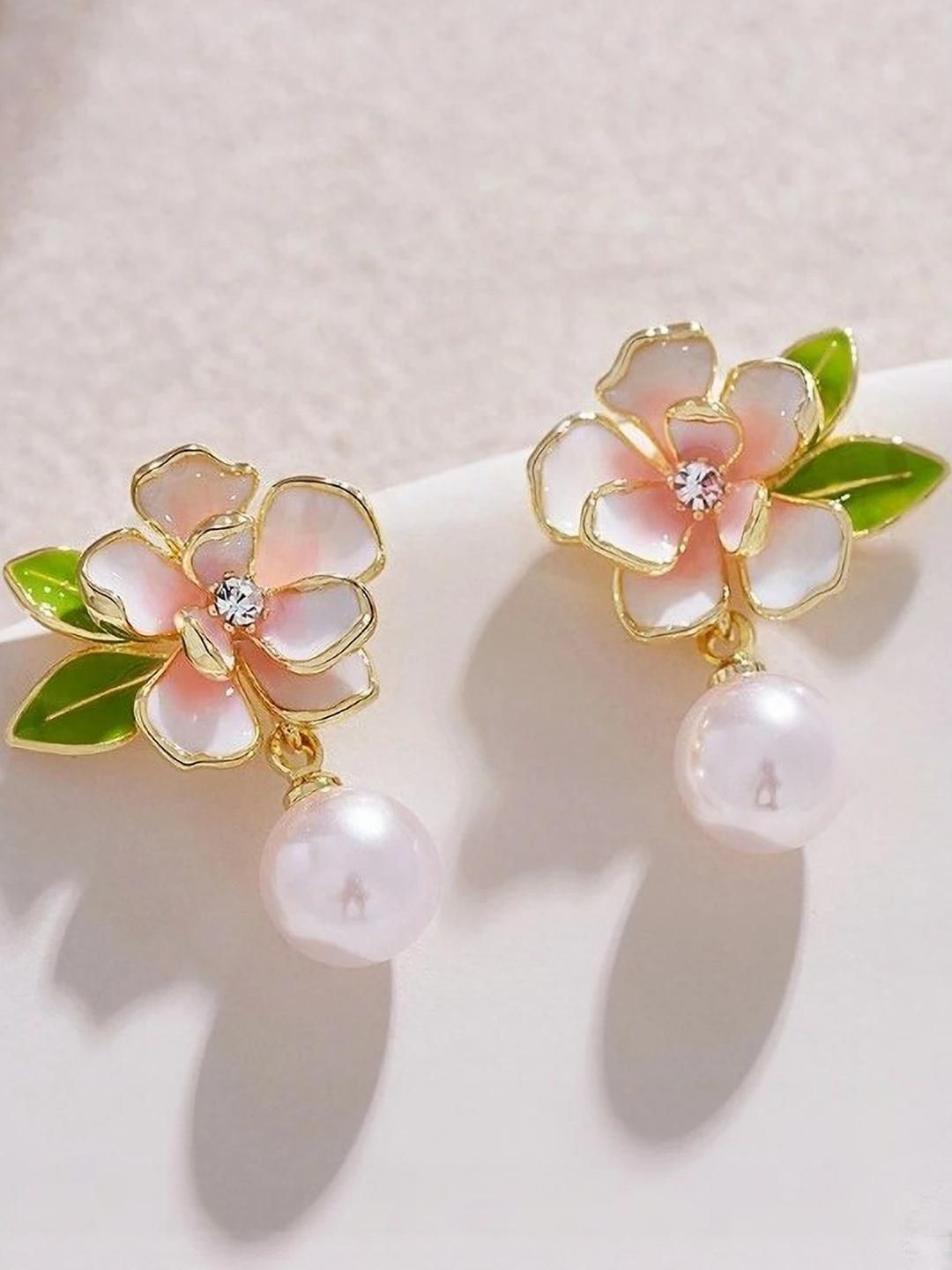 AKISON JEWELS Women White Floral Beaded Earrings-picture-27