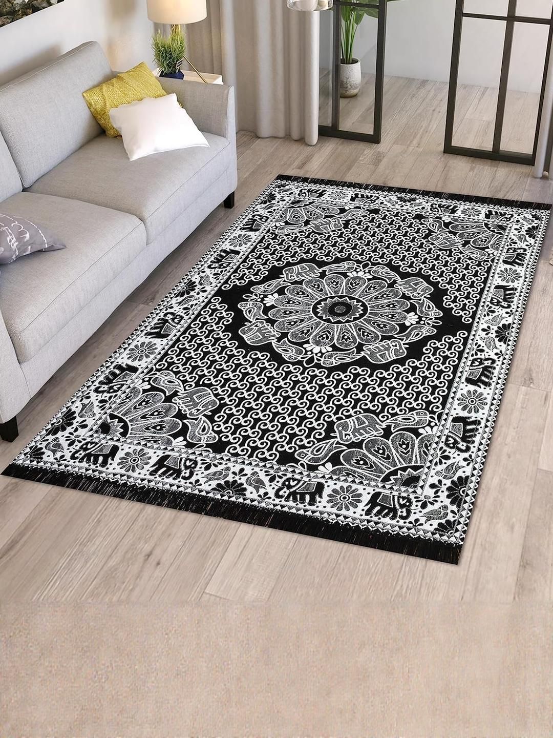 Furnishing Hut Black Floral Anti-Skid Cotton Carpet-picture-49