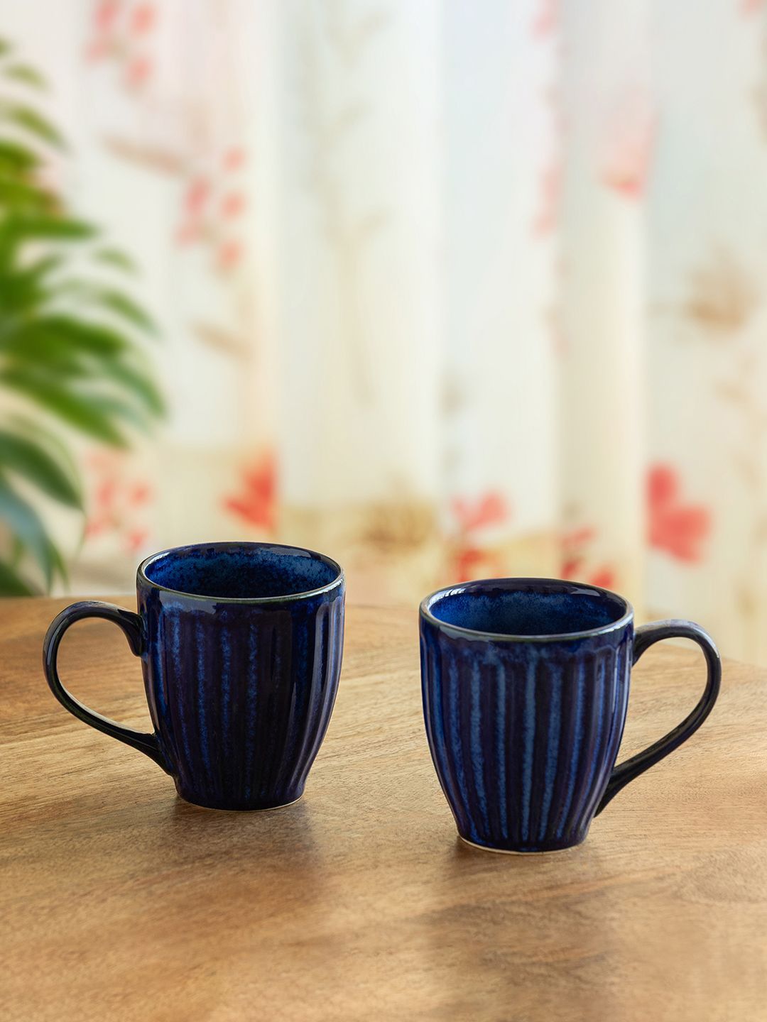 ExclusiveLane Navy Blue 2 Pieces Textured Ceramic Glossy Mugs-picture-14