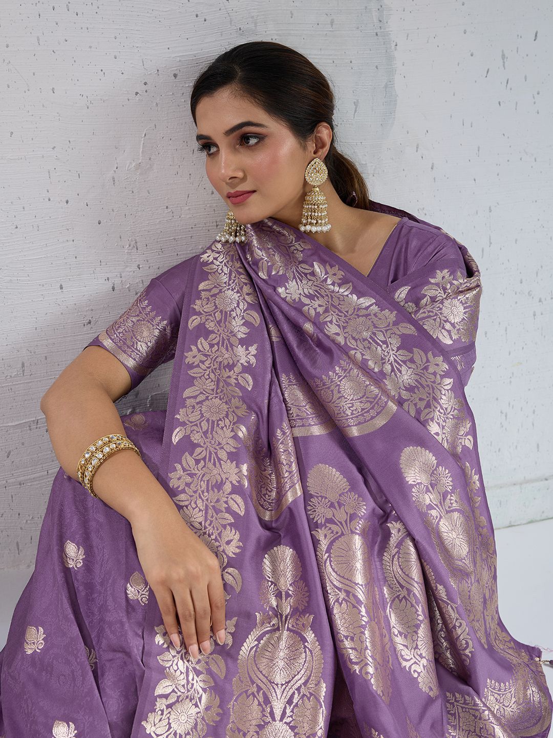 PBS PRINTS Floral Woven Design Zari Silk Banarasi Saree-picture-29