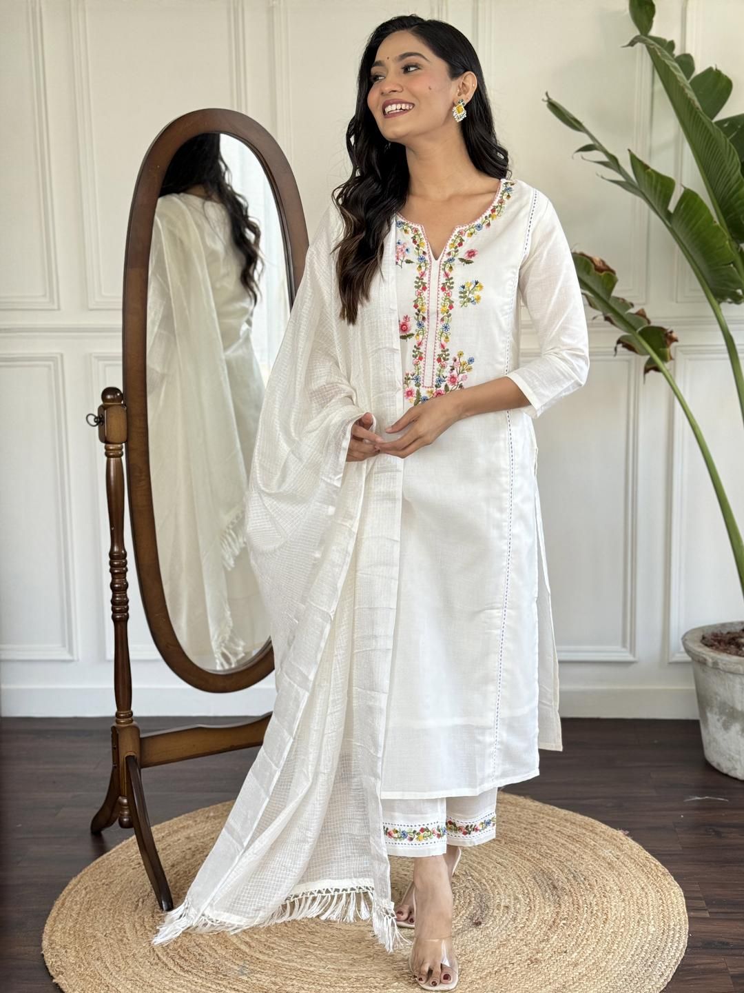 URMIR FASHION White Viscose Rayon Kurta Sets