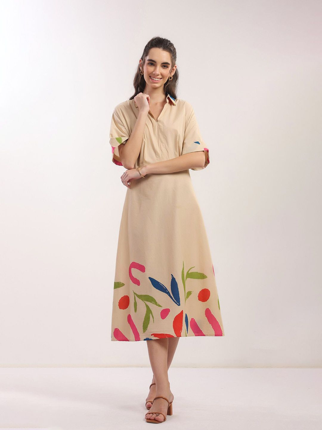 JISORA Women Floral Print A-Line Cotton Midi Dress-picture-23