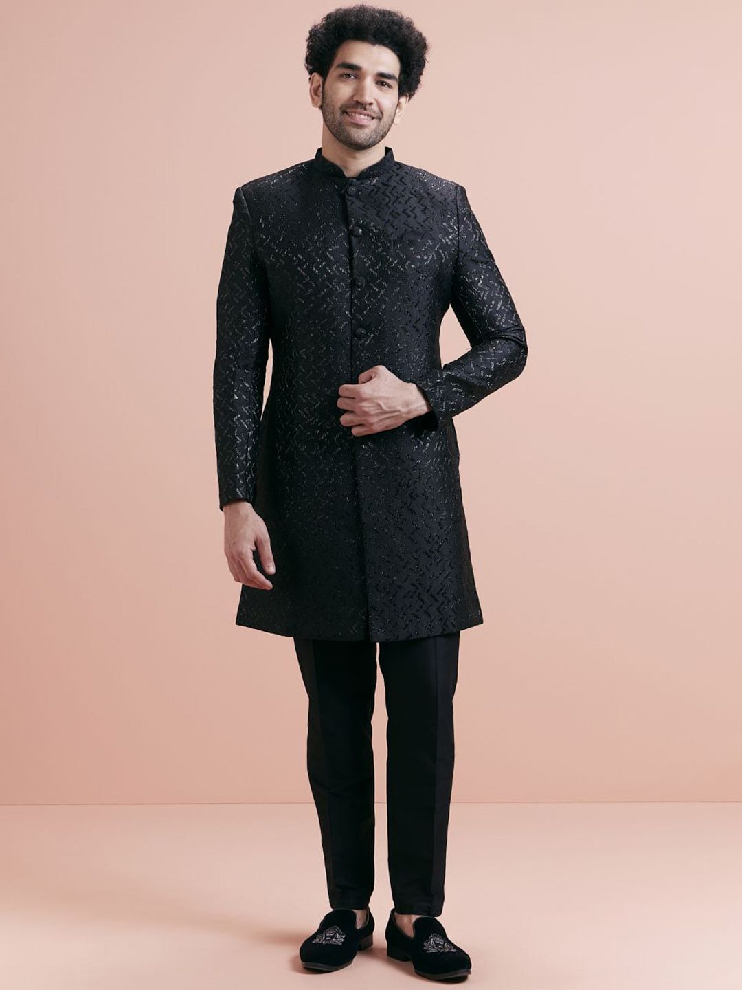 KISAH Woven Design Indowestern Sherwani Set-picture-34