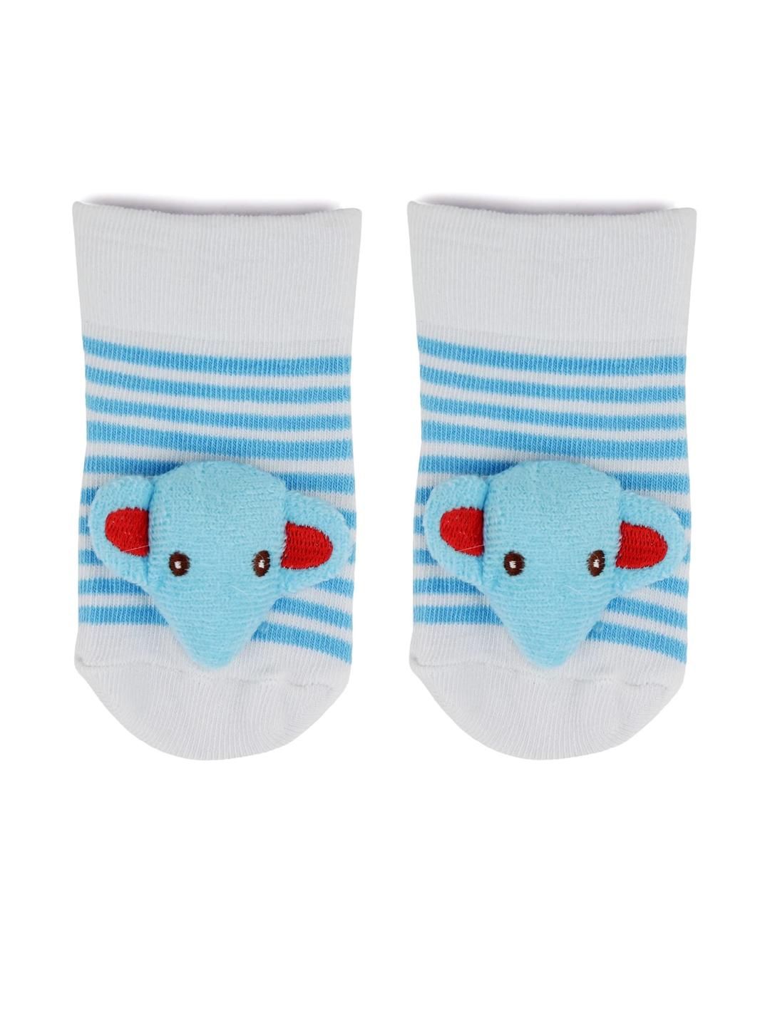 neska moda Baby Bloom Baby Boys & Girls 0 To 2 Years 1 Pair Cotton Elephant Face Ankle Socks/ Booties (Toe to Heel Length - 12 cm, Sky Blue, White)-picture-12