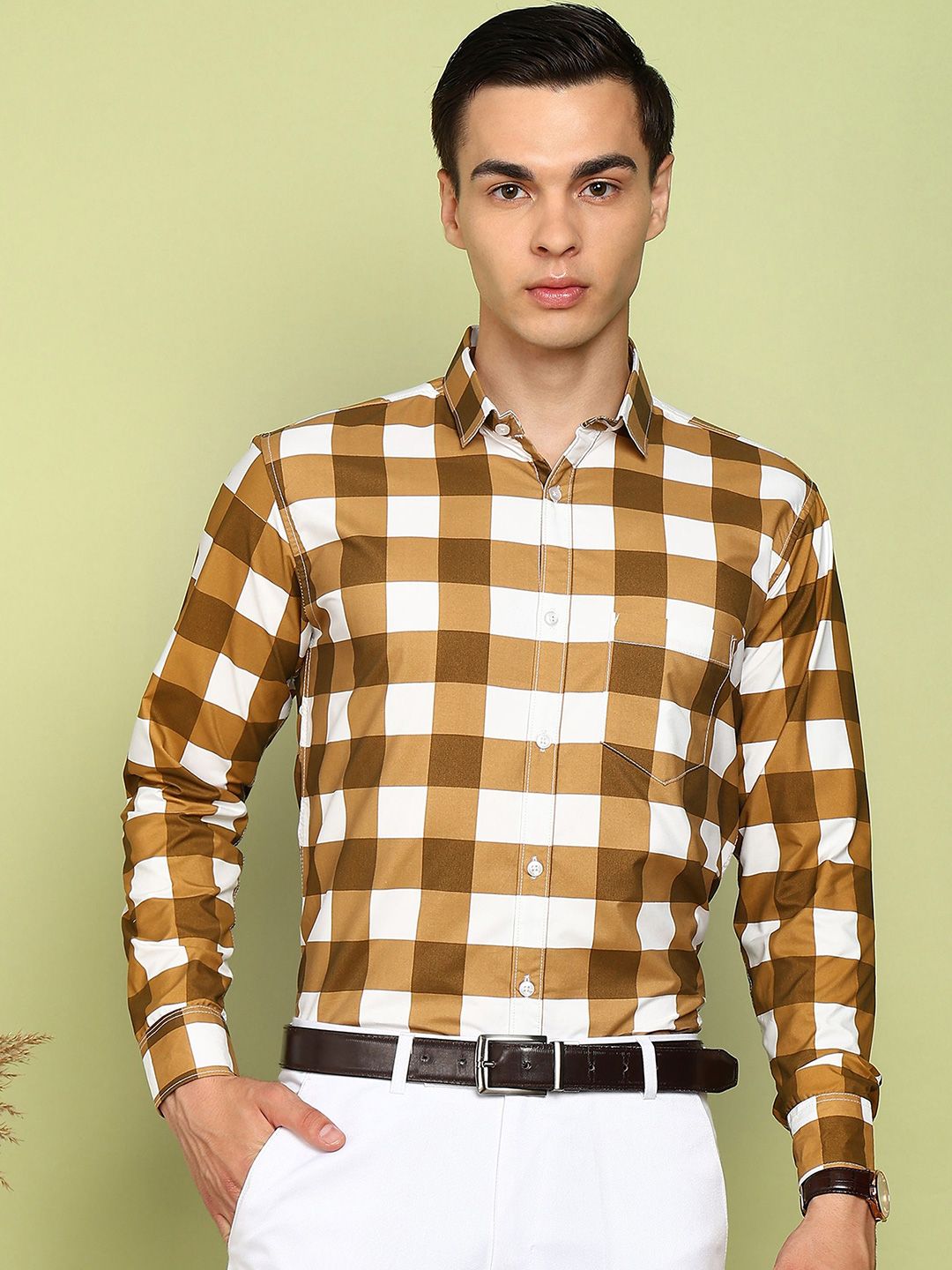 encore by INVICTUS Slim Fit Checked Spread Collar Cotton Formal Shirt-picture-22