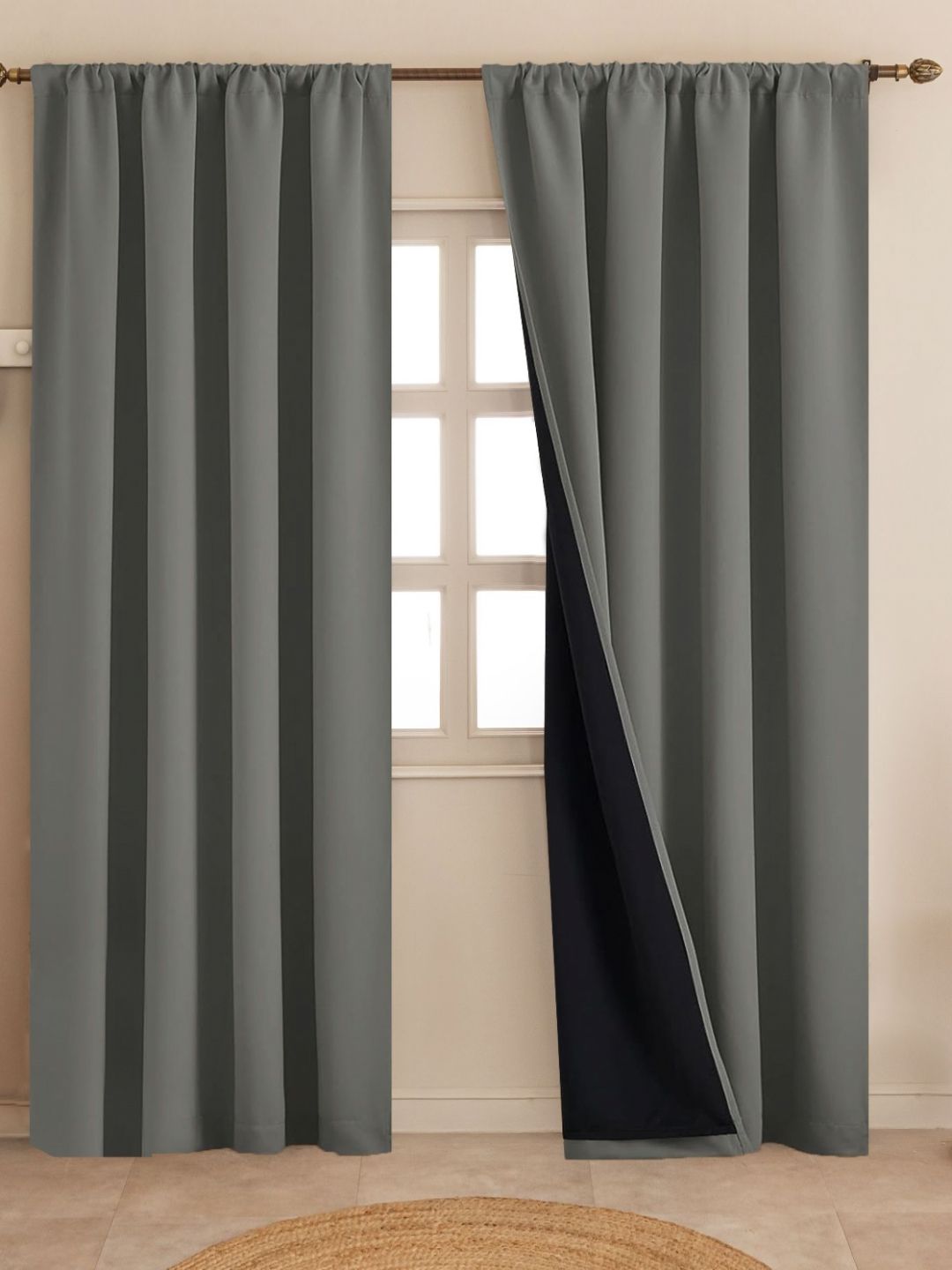 HOMEMONDE Grey 2 Pieces Black Out Long Door Curtains-picture-25